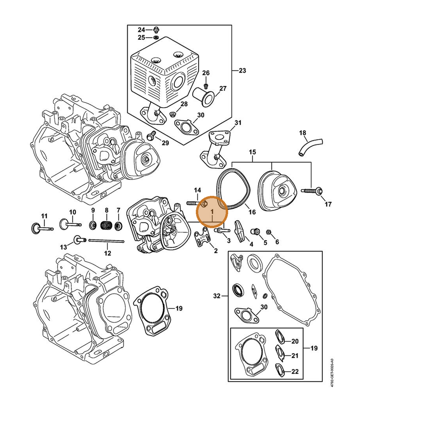 STIHL part 4792-020-0600 — IPL diagram snippet (6x zoom, amber highlight)