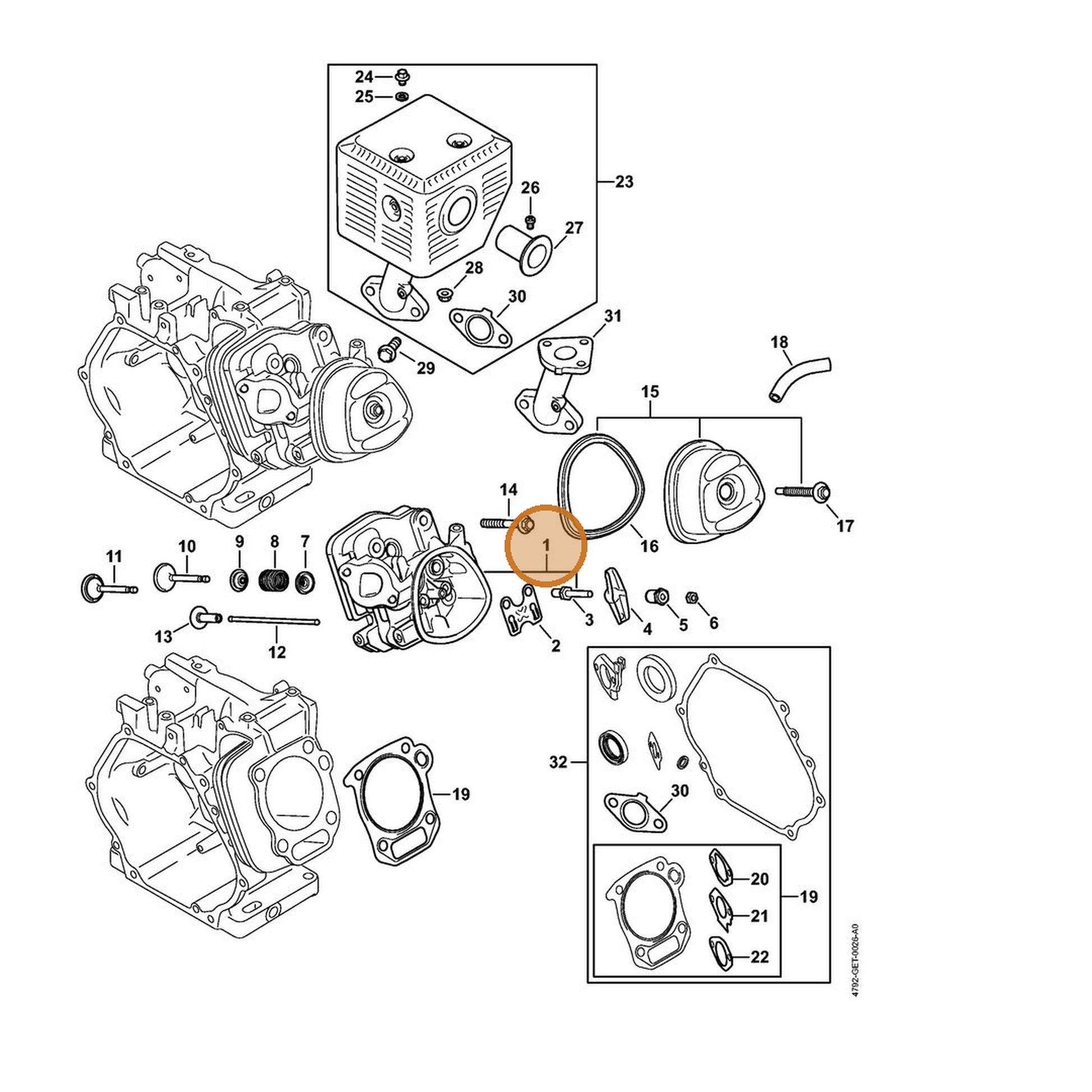 STIHL part 4792-020-0600 — IPL diagram snippet (6x zoom, amber highlight)