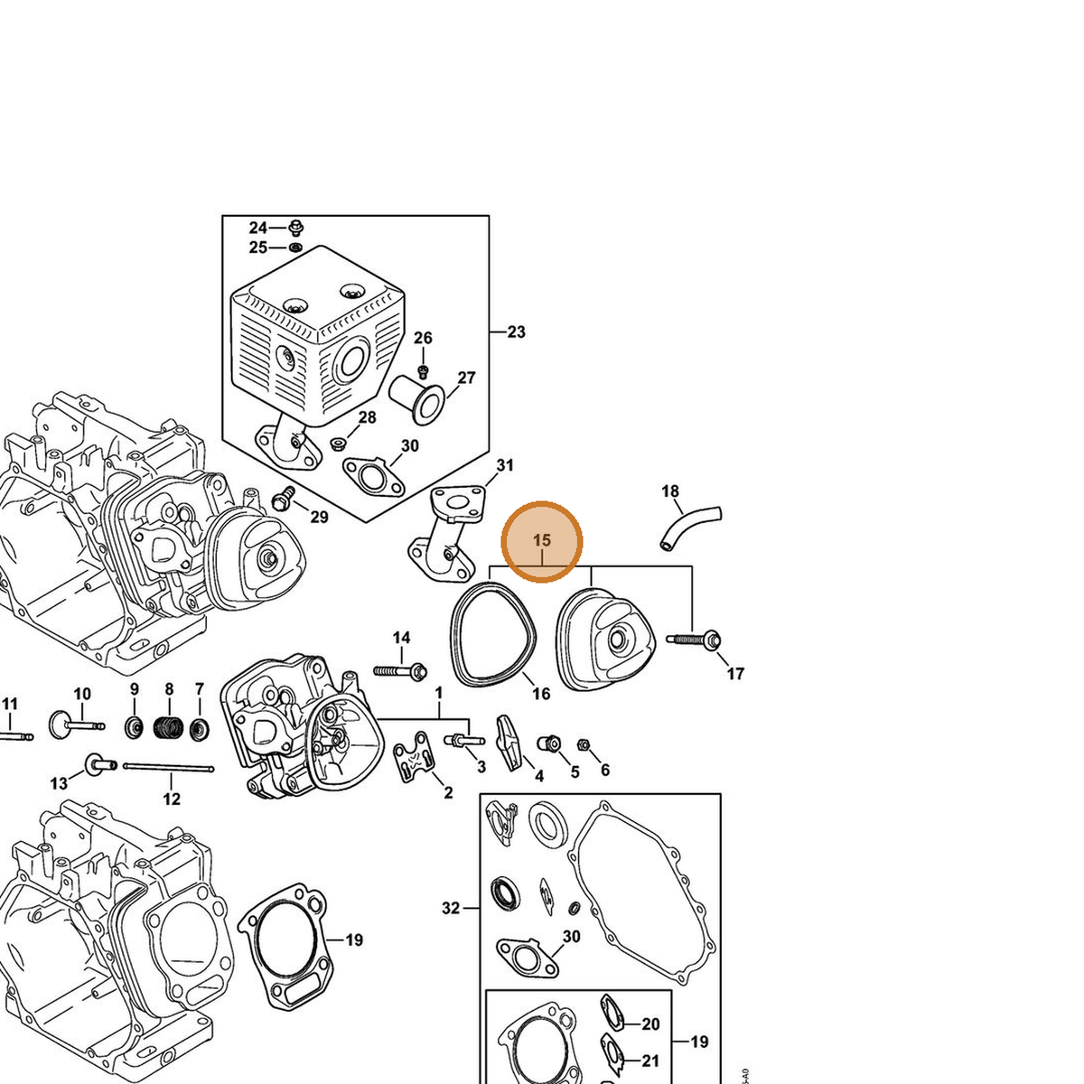 STIHL part 4792-025-1100 — IPL diagram snippet (6x zoom, amber highlight)