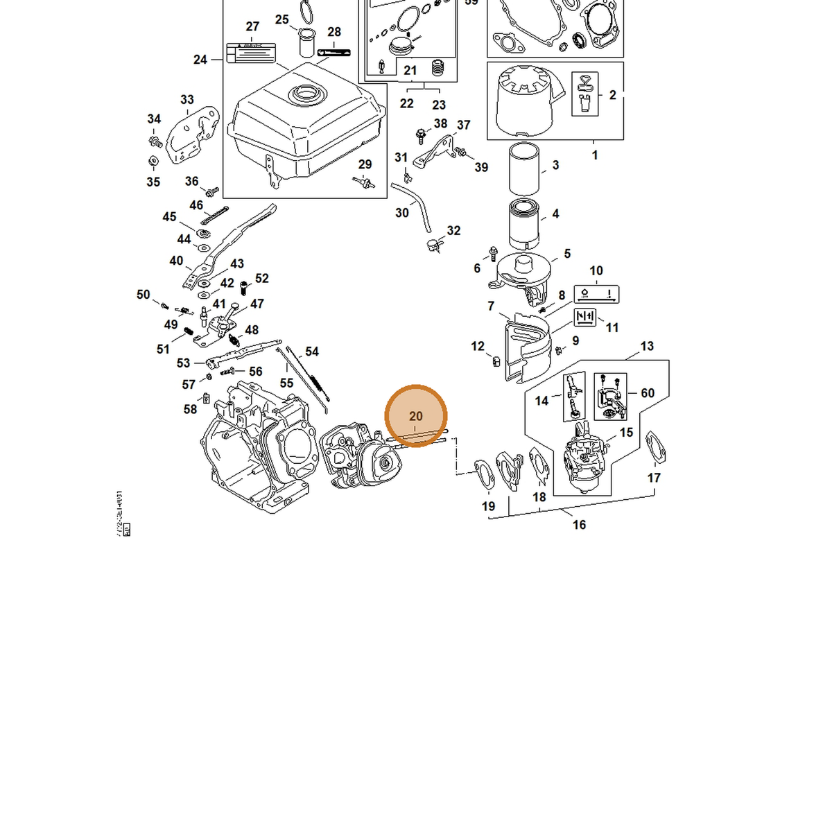 STIHL part 4792-038-0300 — IPL diagram snippet (6x zoom, amber highlight)