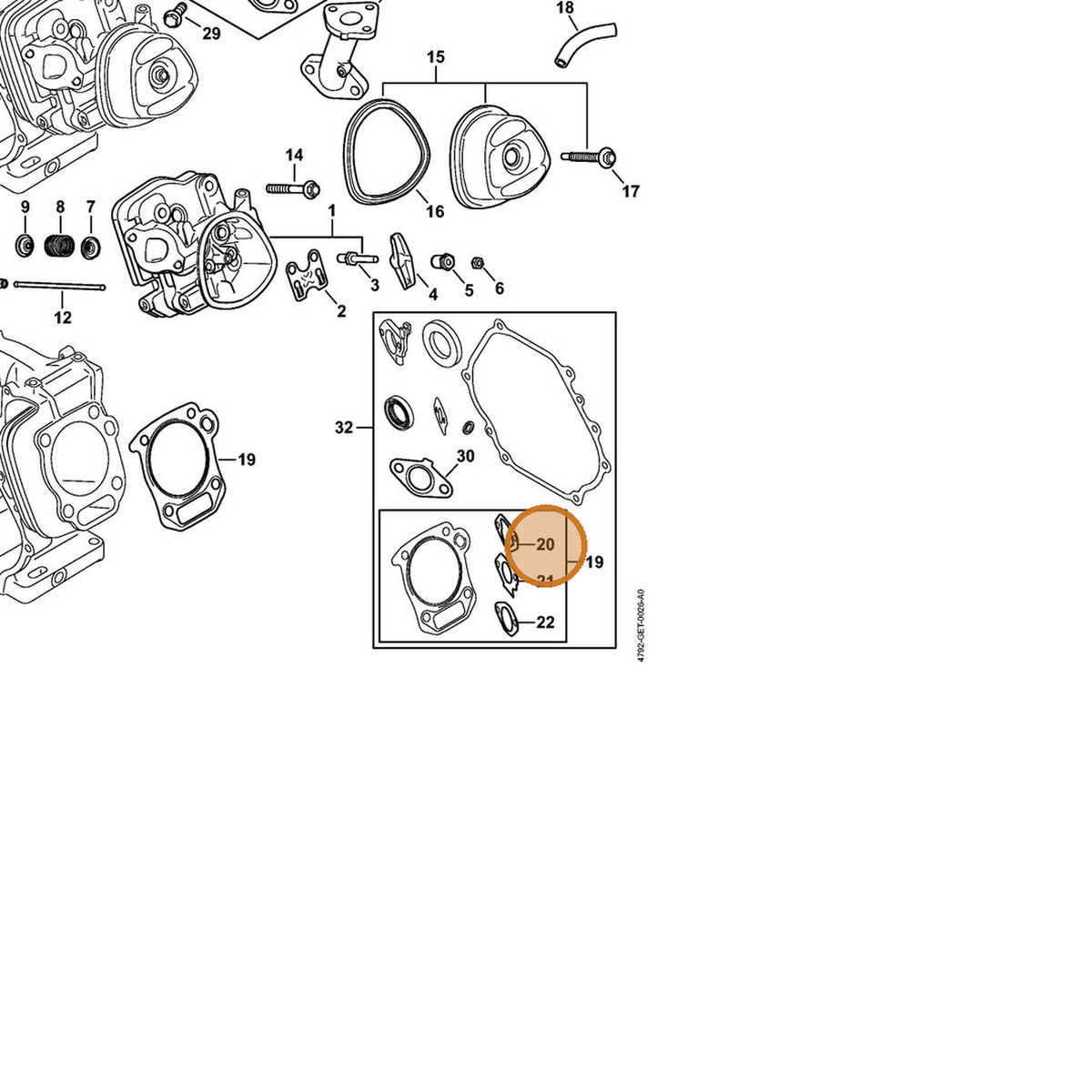 STIHL part 4792-089-0500 — IPL diagram snippet (6x zoom, amber highlight)