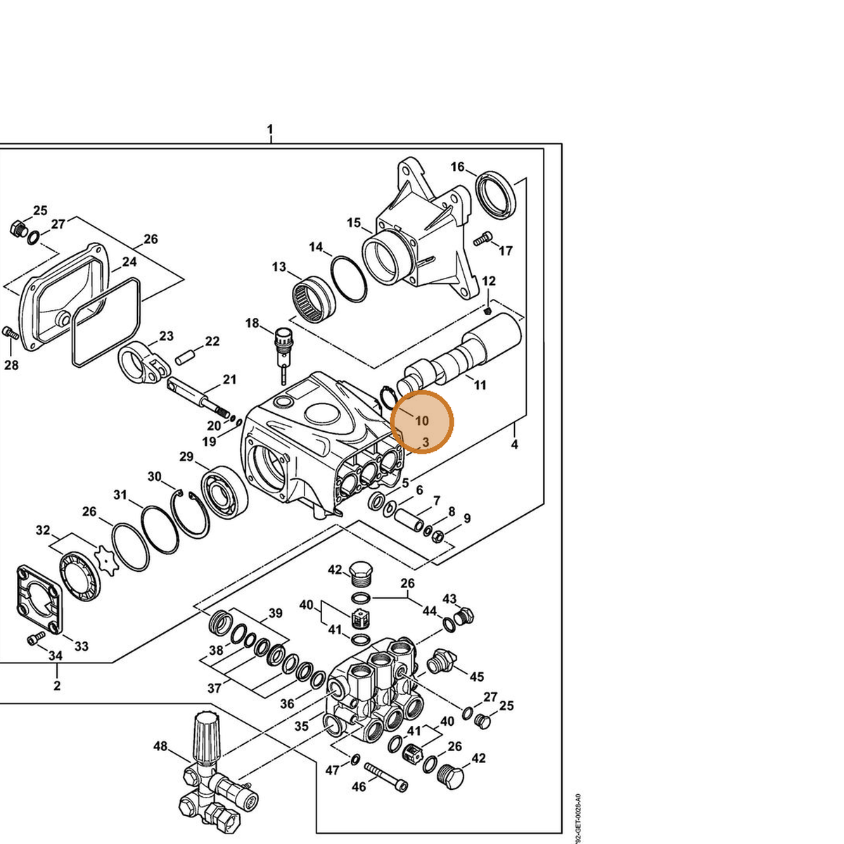 STIHL part 4792-602-0500 — IPL diagram snippet (6x zoom, amber highlight)