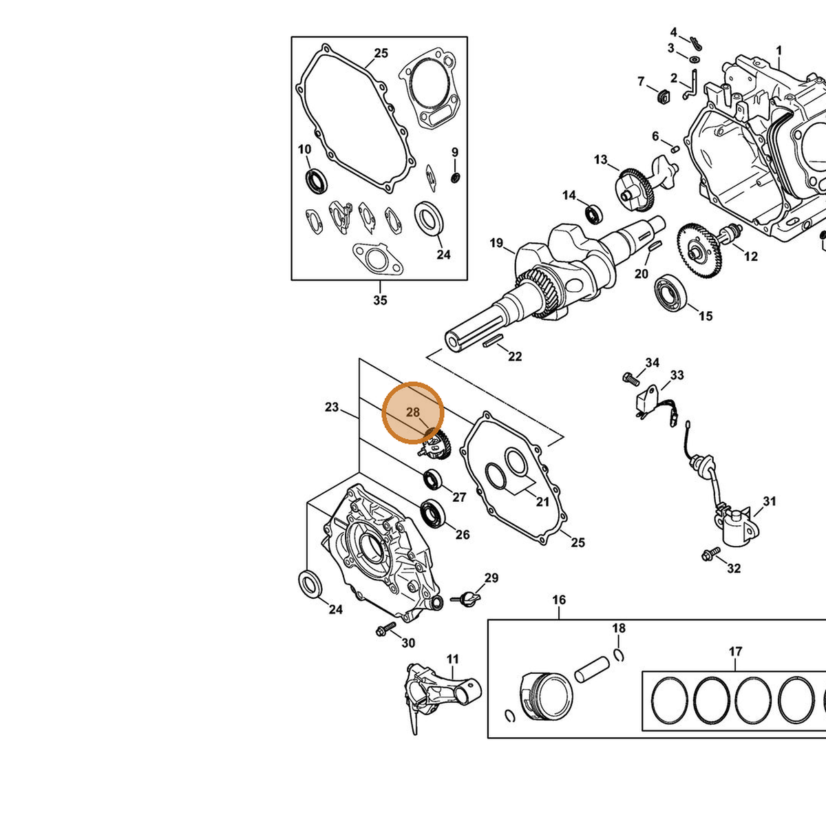 STIHL part 4792-642-0100 — IPL diagram snippet (6x zoom, amber highlight)