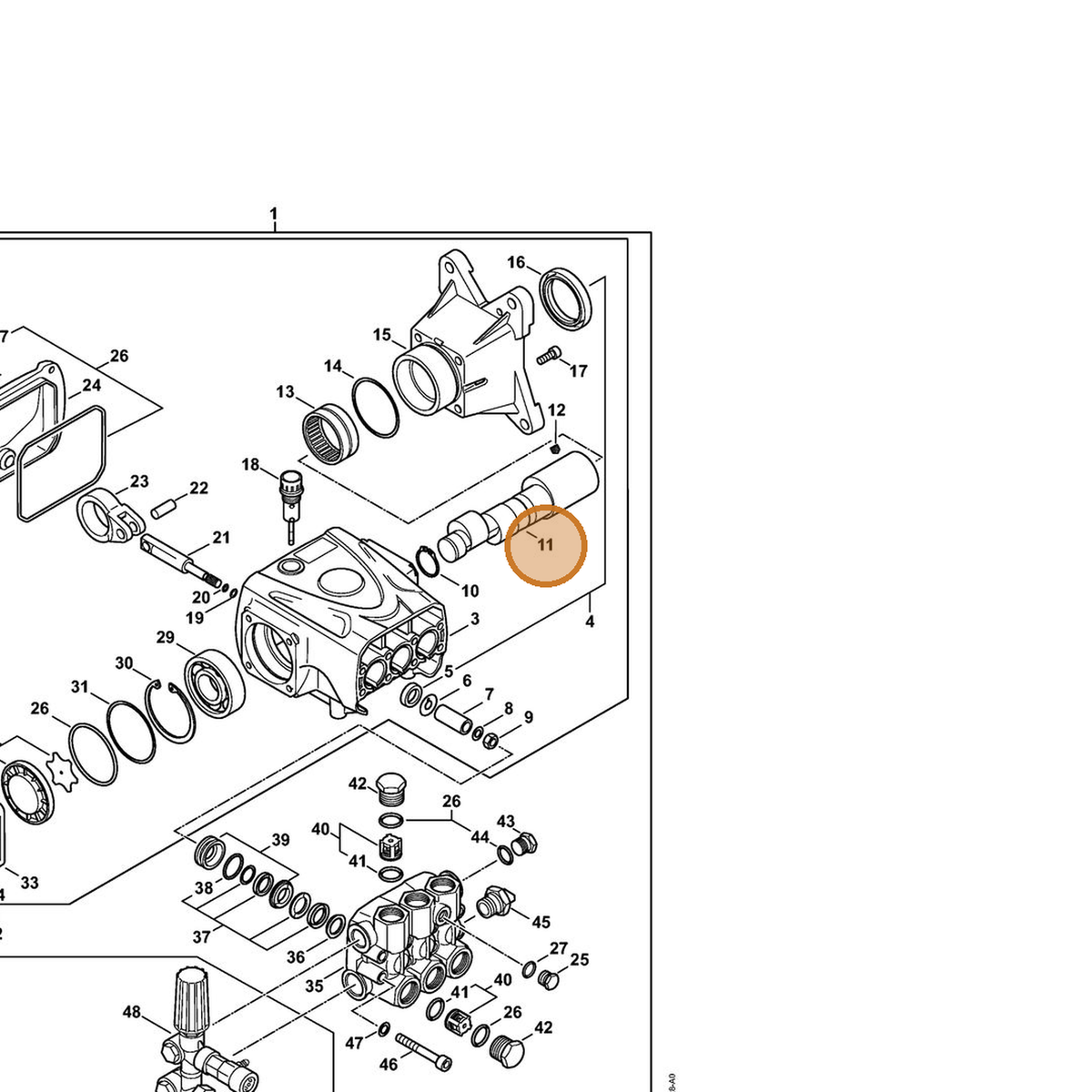 STIHL part 4792-705-5000 — IPL diagram snippet (6x zoom, amber highlight)