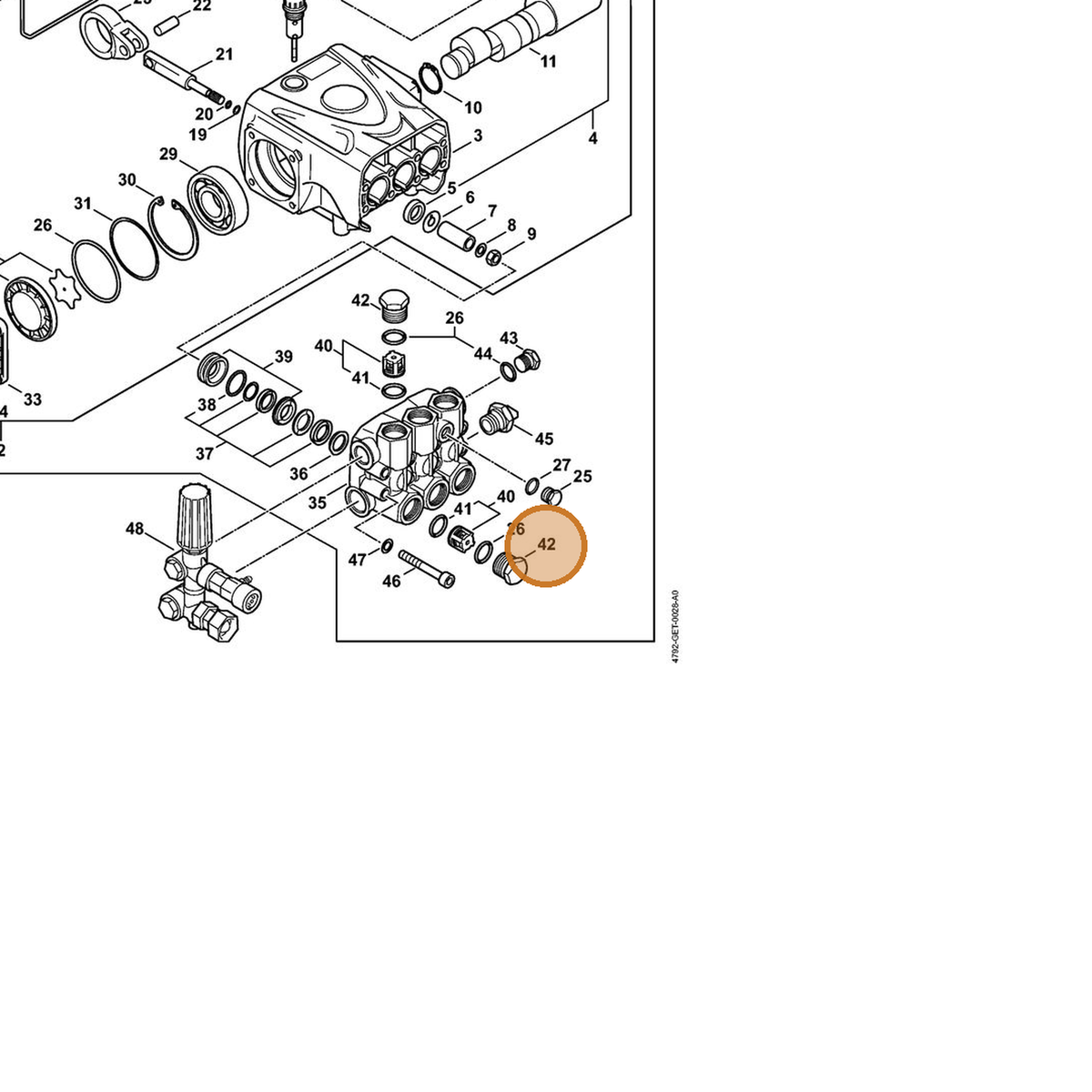 STIHL part 4792-708-5802 — IPL diagram snippet (6x zoom, amber highlight)