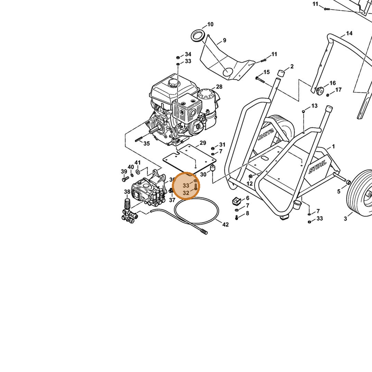 STIHL part 4792-791-9702 — IPL diagram snippet (6x zoom, amber highlight)