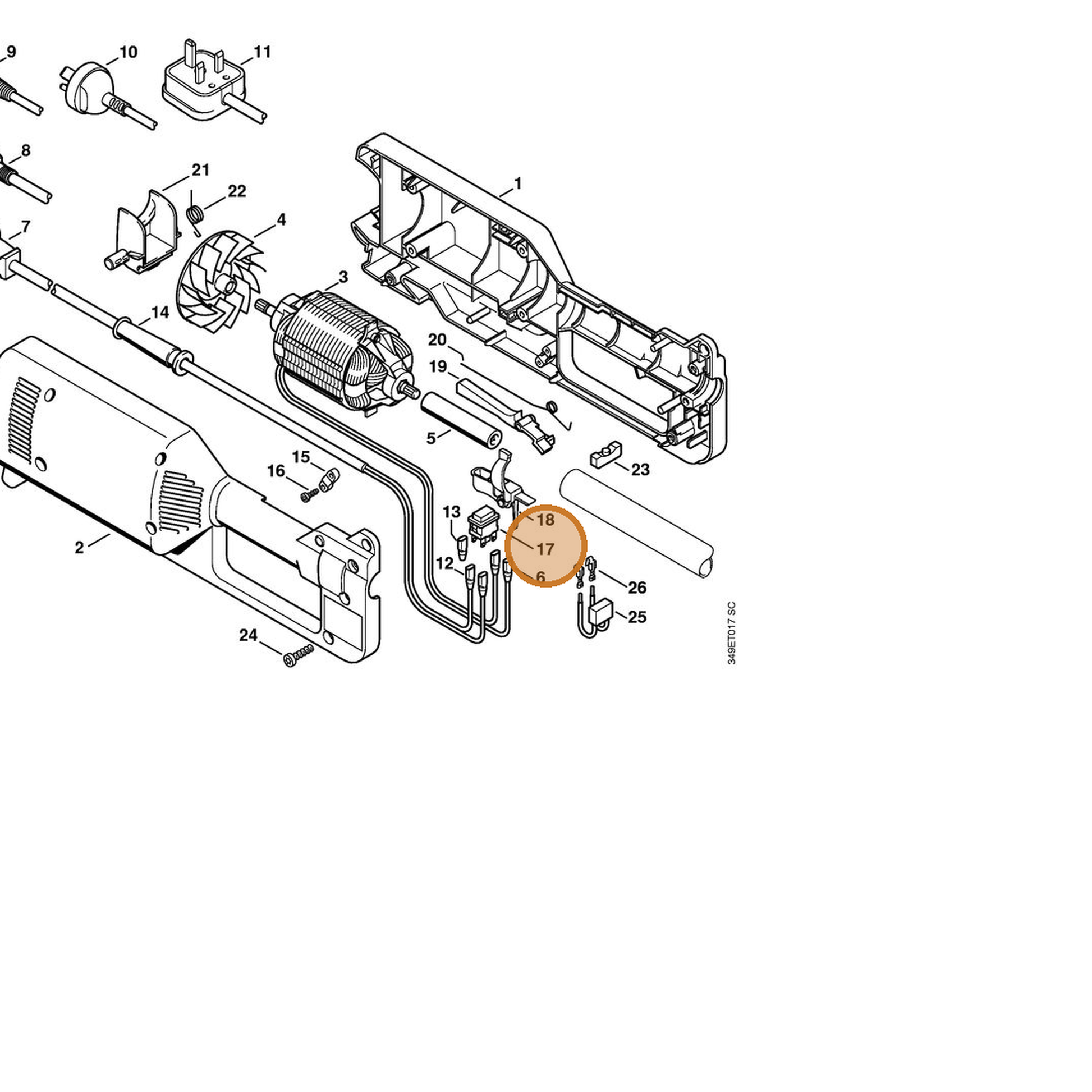 STIHL part 4803-430-0500 — IPL diagram snippet (6x zoom, amber highlight)