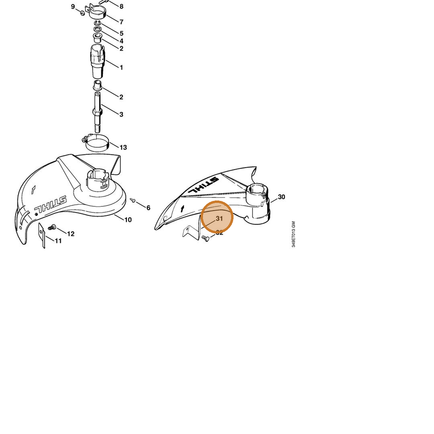 STIHL part 4803-713-4100 — IPL diagram snippet (6x zoom, amber highlight)