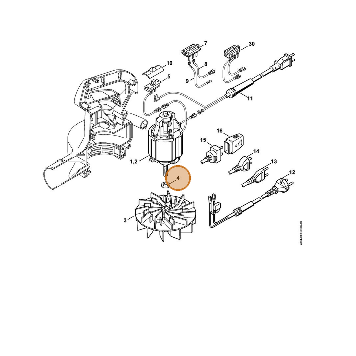 STIHL part 4804-708-3000 — IPL diagram snippet (6x zoom, amber highlight)