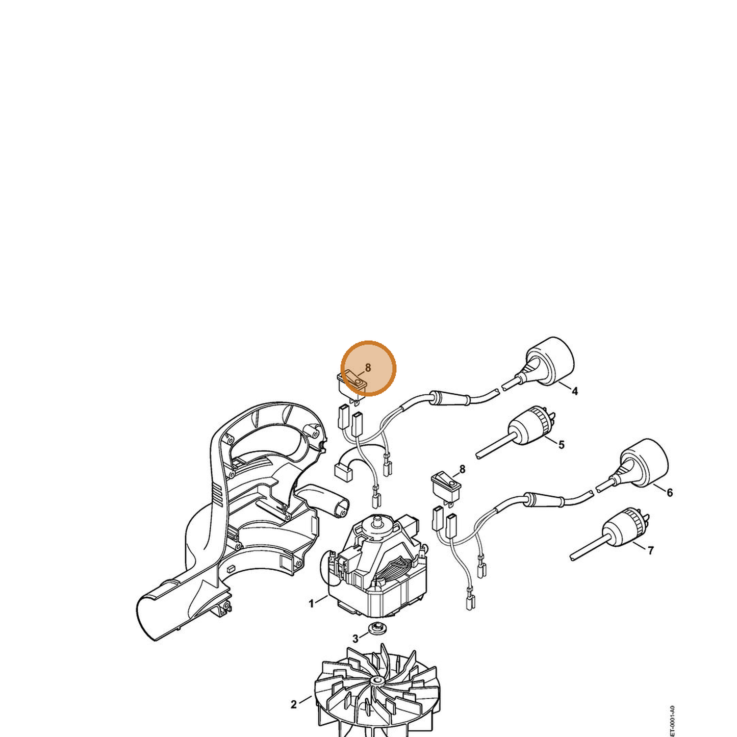 STIHL part 4807-430-0500 — IPL diagram snippet (6x zoom, amber highlight)