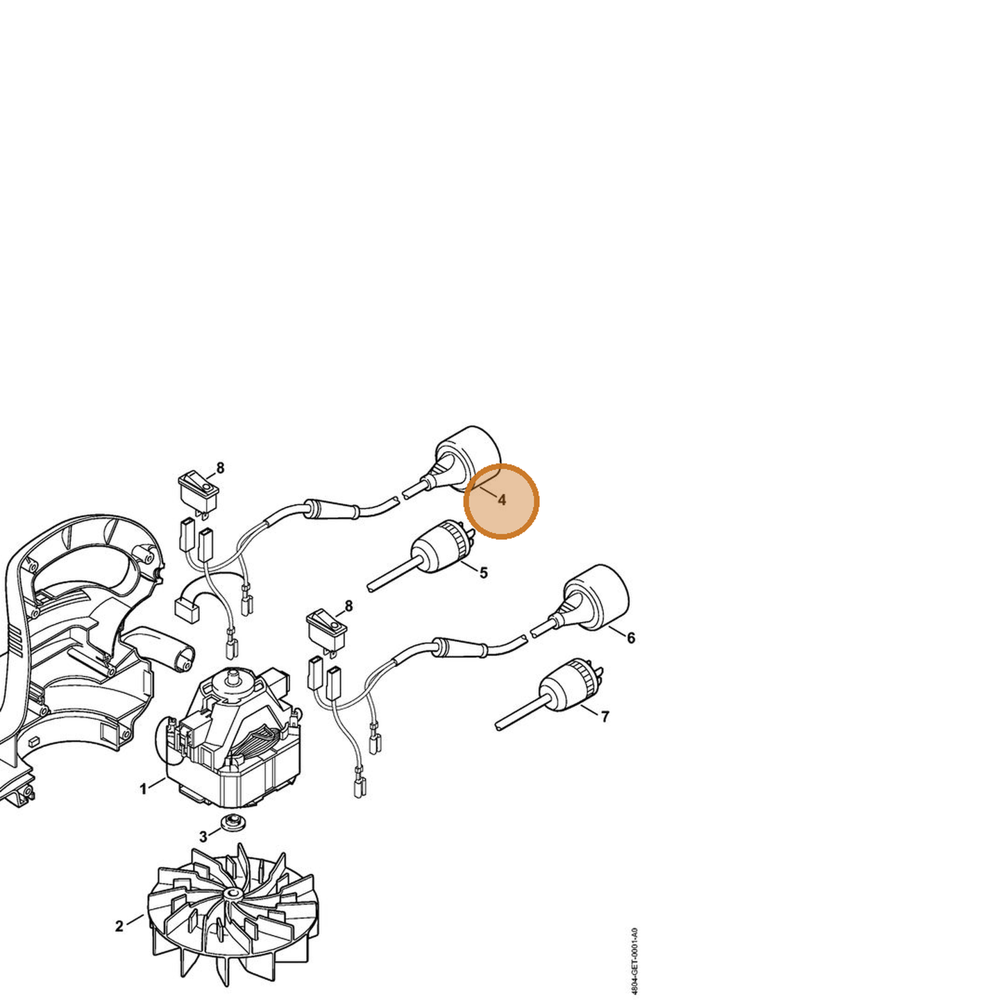 STIHL part 4807-440-3006 — IPL diagram snippet (6x zoom, amber highlight)