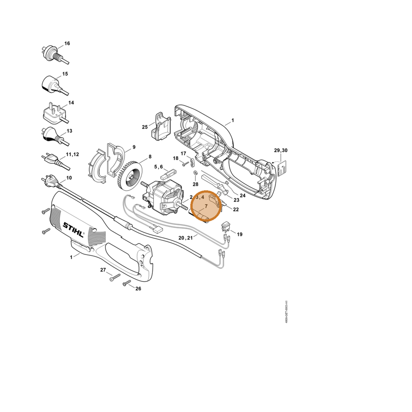 STIHL part 4810-710-7600 — IPL diagram snippet (6x zoom, amber highlight)