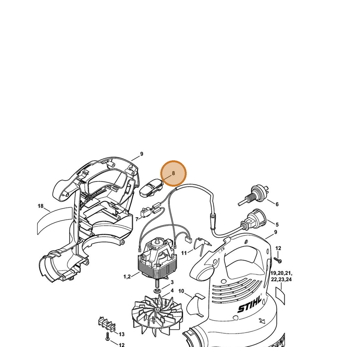 STIHL part 4811-432-2000 — IPL diagram snippet (6x zoom, amber highlight)