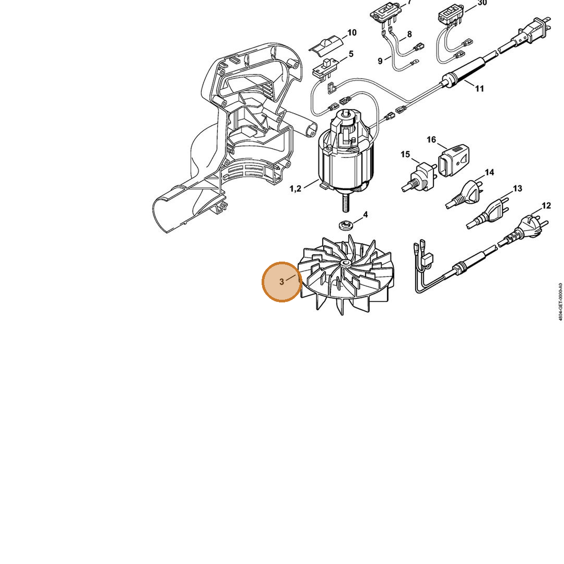 STIHL part 4811-700-3401 — IPL diagram snippet (6x zoom, amber highlight)
