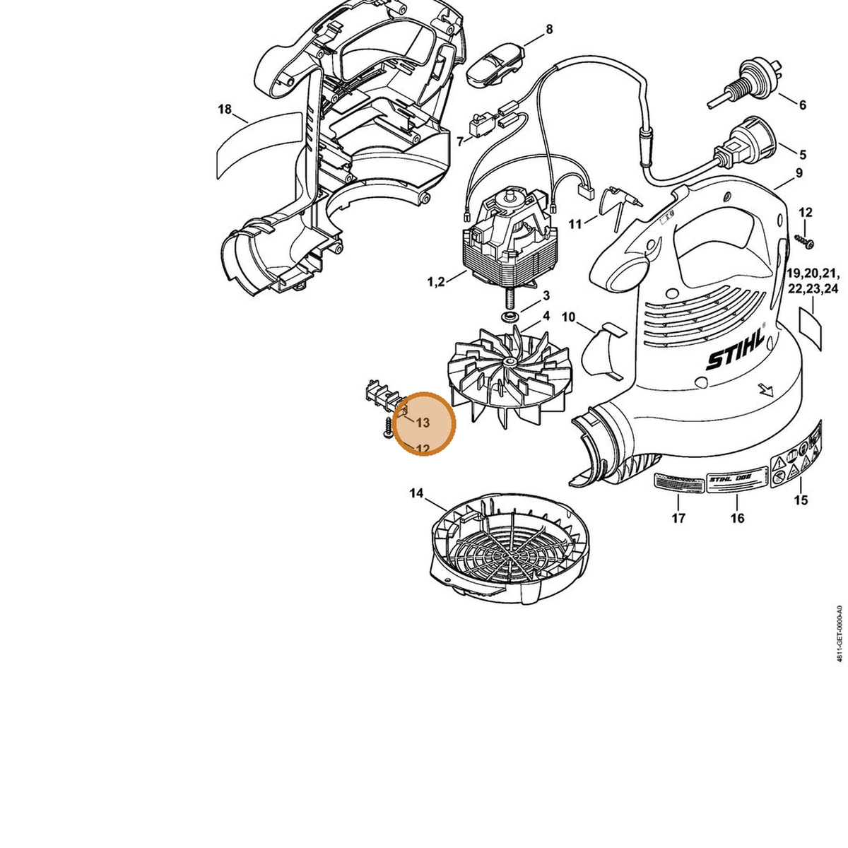 STIHL part 4811-706-9100 — IPL diagram snippet (6x zoom, amber highlight)