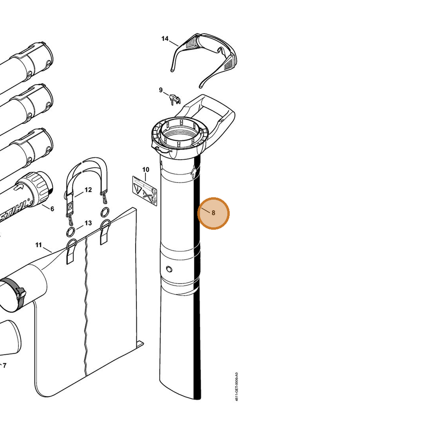 STIHL part 4811-760-3501 — IPL diagram snippet (6x zoom, amber highlight)