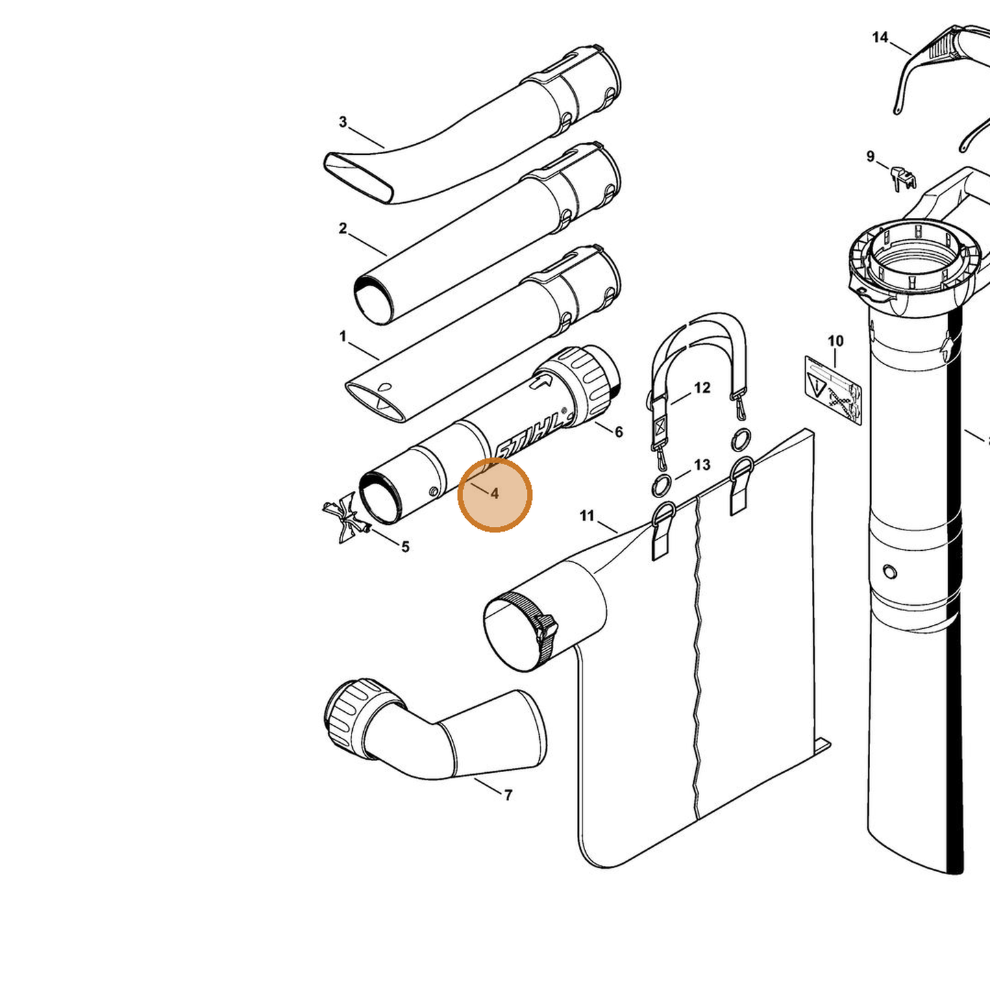 STIHL part 4811-760-8203 — IPL diagram snippet (6x zoom, amber highlight)