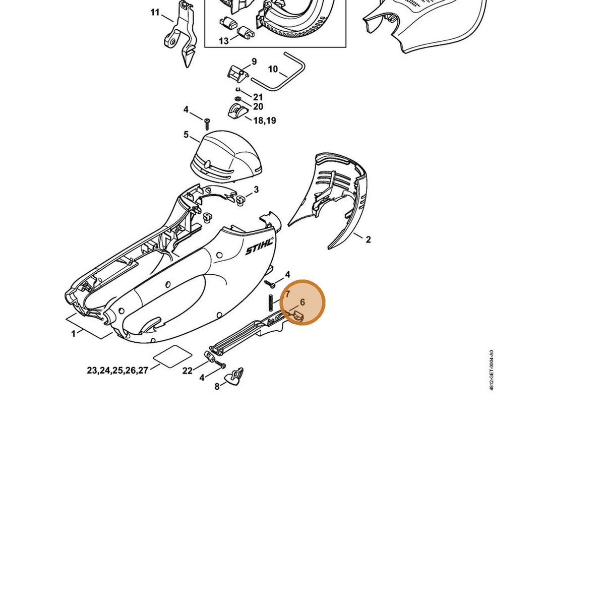 STIHL part 4812-435-2400 — IPL diagram snippet (6x zoom, amber highlight)