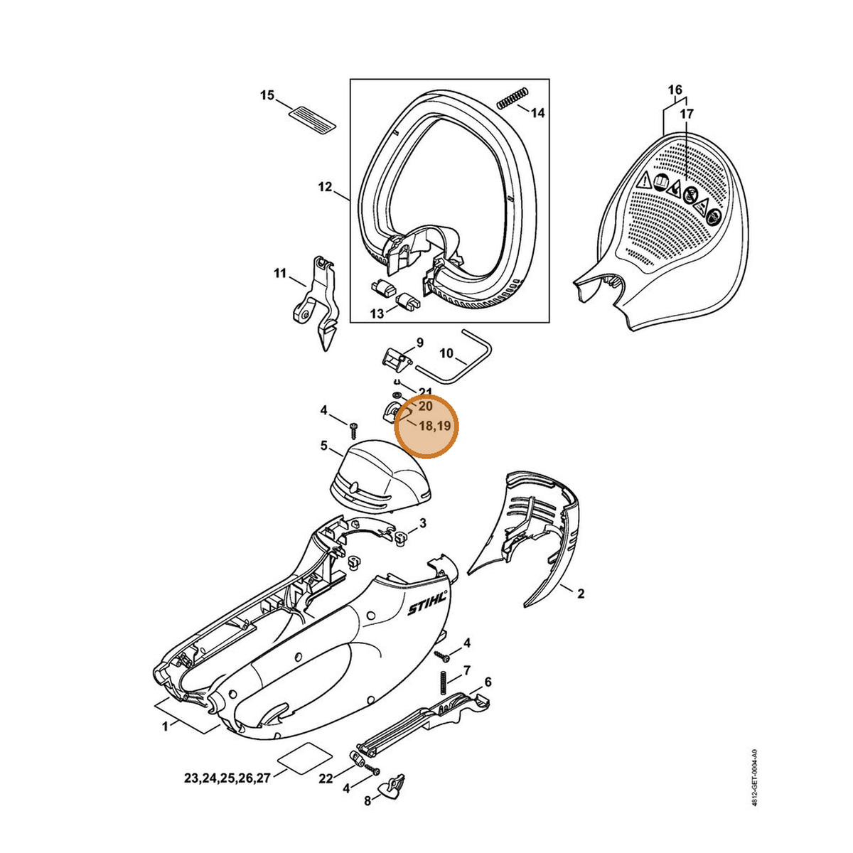 STIHL part 4812-435-7201 — IPL diagram snippet (6x zoom, amber highlight)