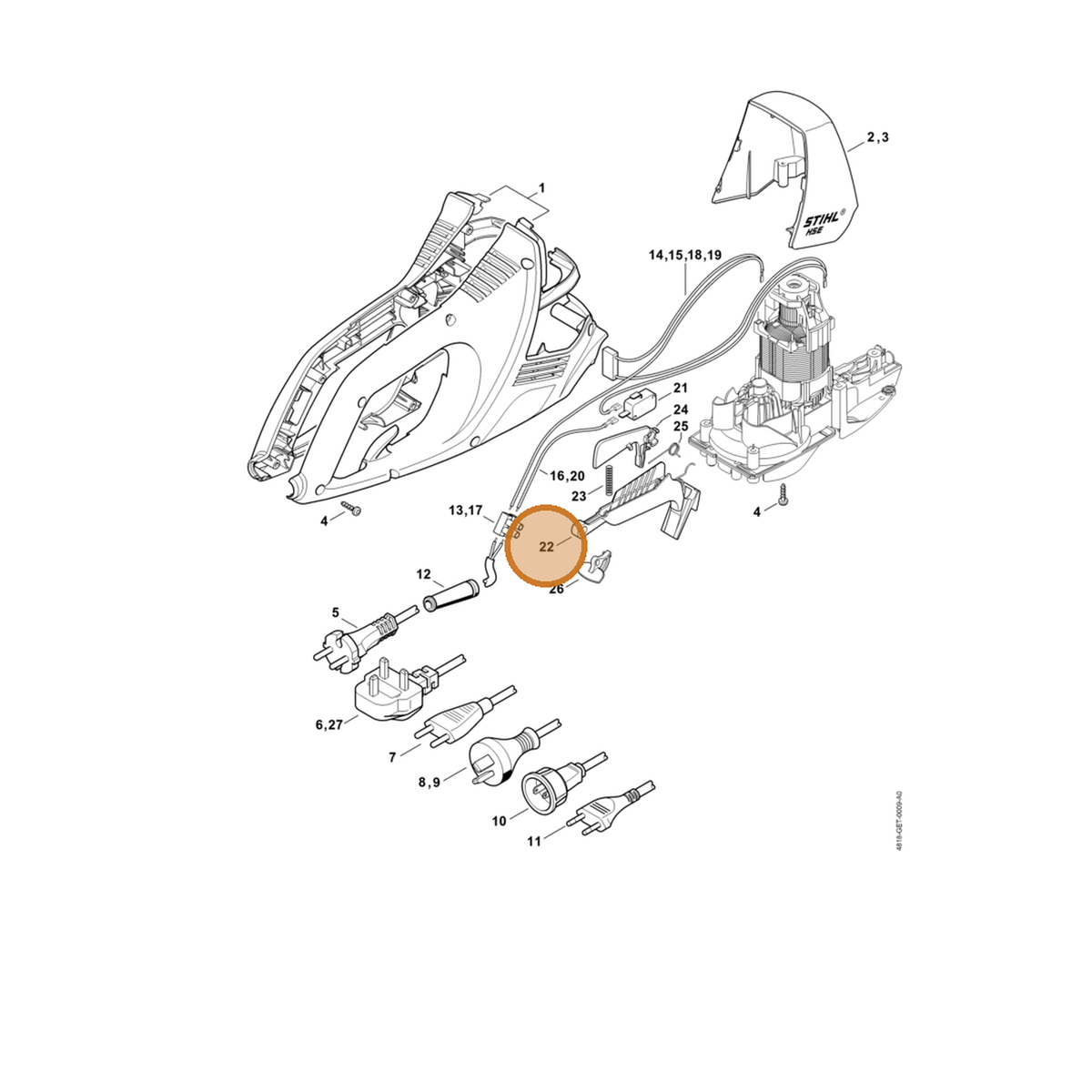 STIHL part 4818-430-2100 — IPL diagram snippet (6x zoom, amber highlight)
