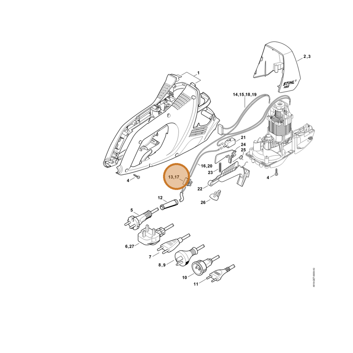 STIHL part 4818-431-3000 — IPL diagram snippet (6x zoom, amber highlight)