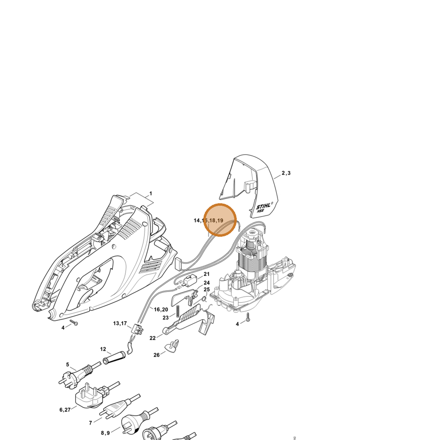 STIHL part 4818-440-3001 — IPL diagram snippet (6x zoom, amber highlight)