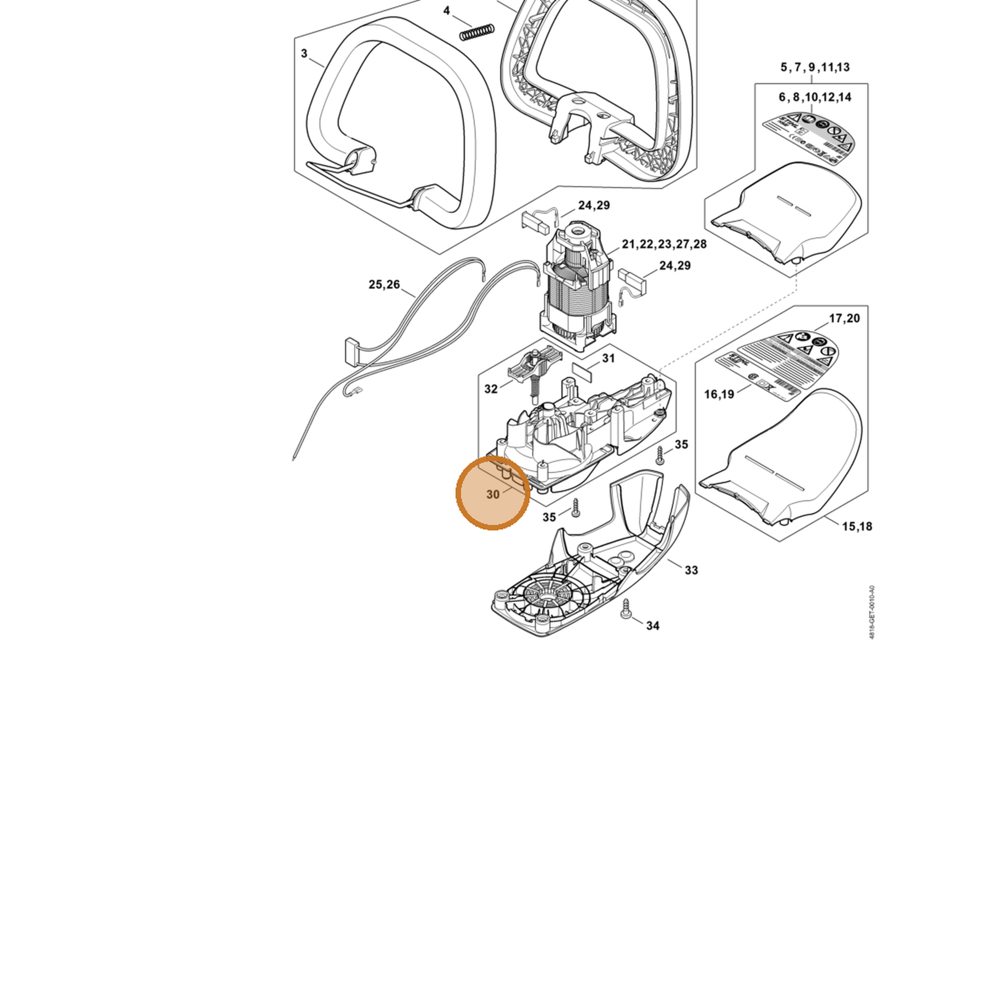 STIHL part 4818-640-0500 — IPL diagram snippet (6x zoom, amber highlight)