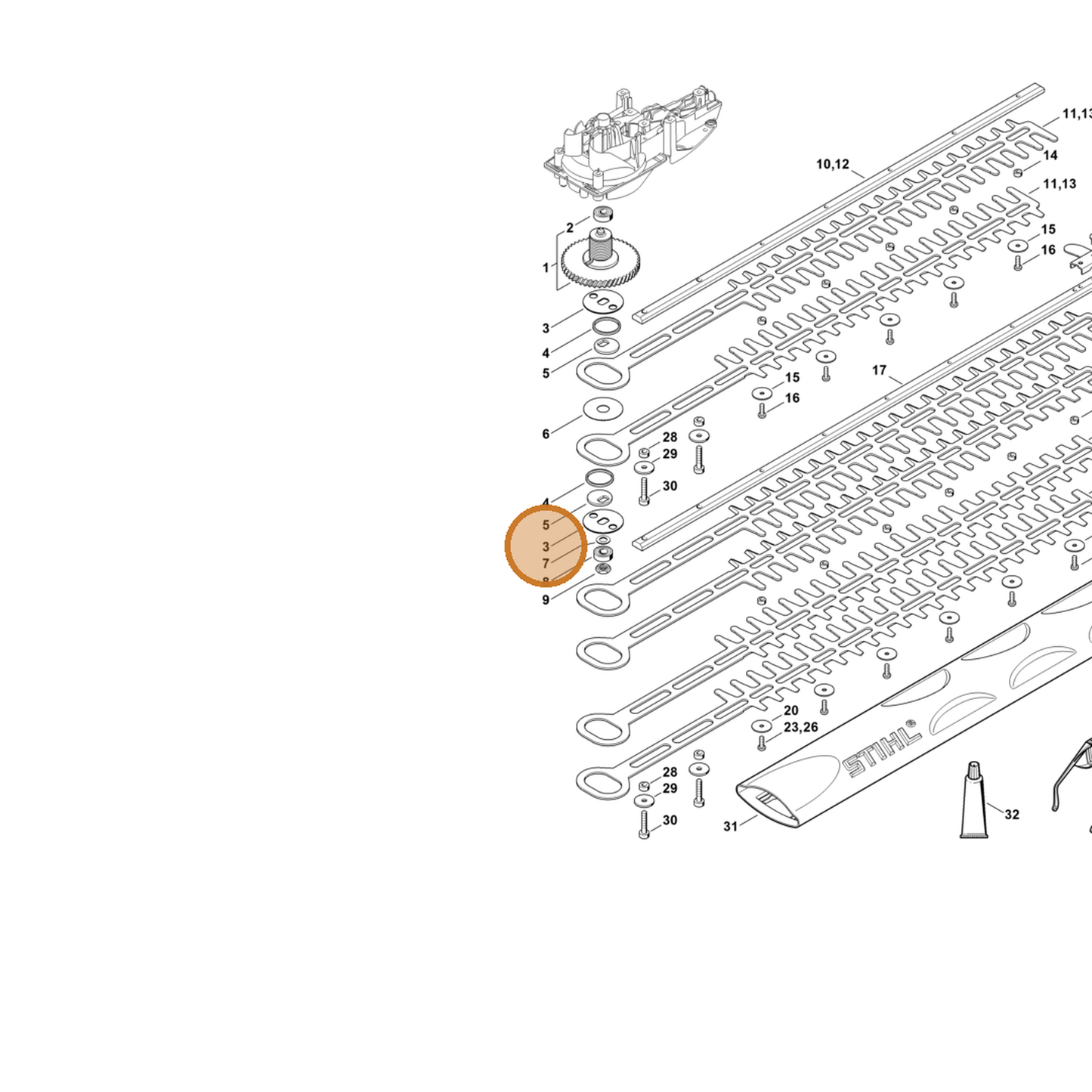 STIHL part 4818-642-3901 — IPL diagram snippet (6x zoom, amber highlight)