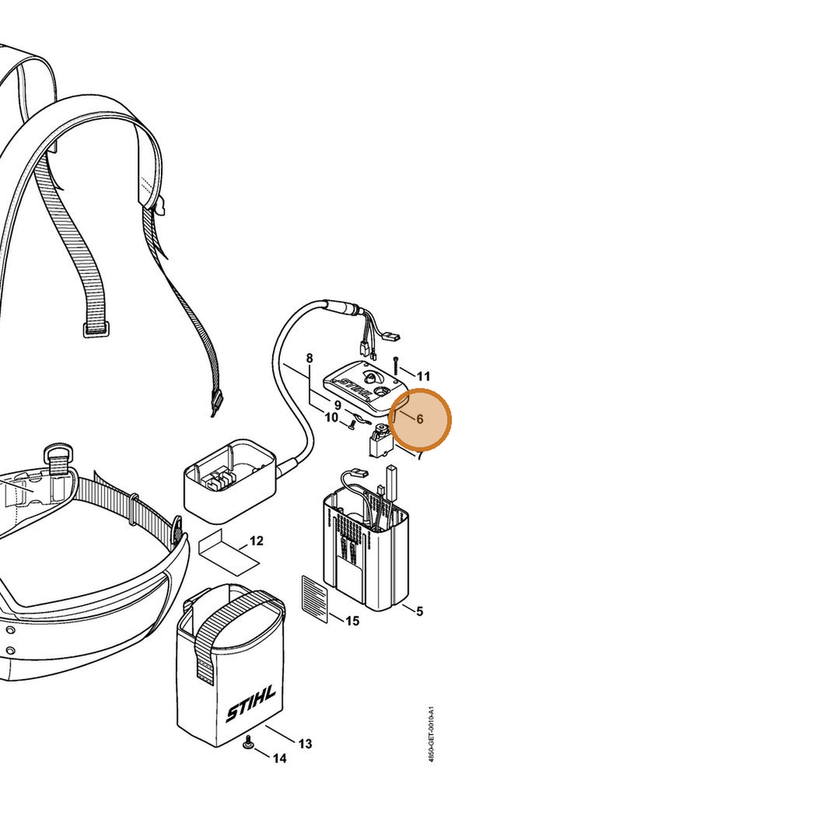 STIHL part 4850-432-0601 — IPL diagram snippet (6x zoom, amber highlight)