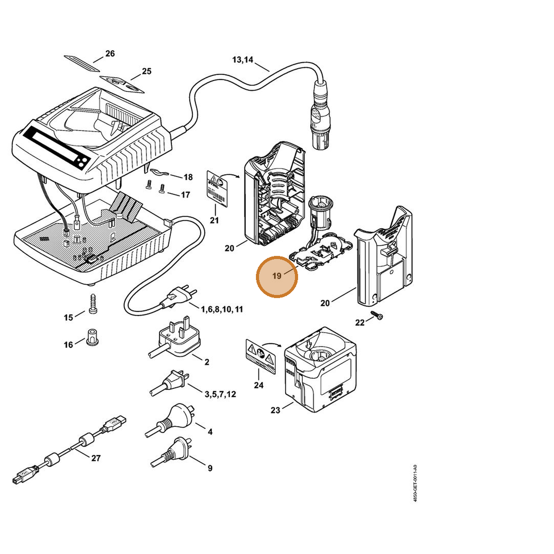 STIHL part 4850-440-0505 — IPL diagram snippet (6x zoom, amber highlight)