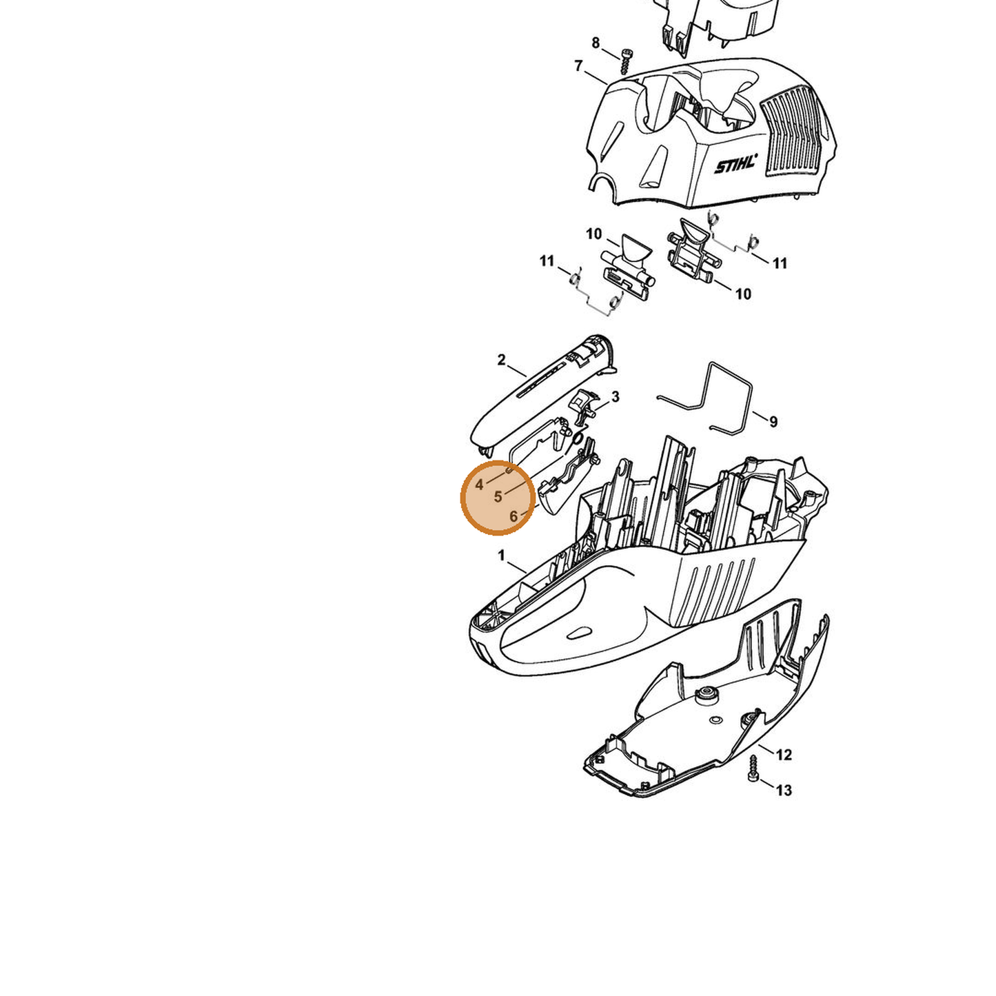 STIHL part 4851-435-2100 — IPL diagram snippet (6x zoom, amber highlight)