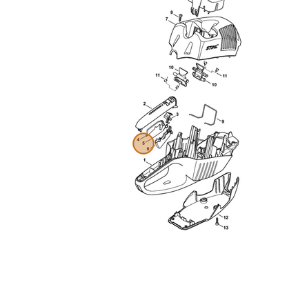 STIHL part 4851-435-2100 — IPL diagram snippet (6x zoom, amber highlight)