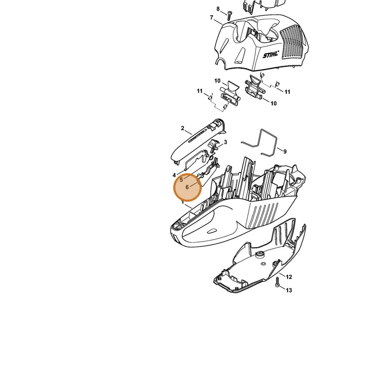 STIHL part 4851-435-2401 — IPL diagram snippet (6x zoom, amber highlight)