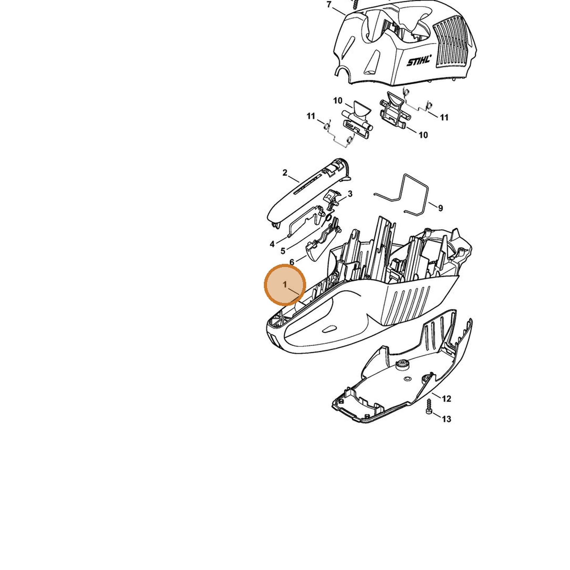 STIHL part 4851-791-1002 — IPL diagram snippet (6x zoom, amber highlight)