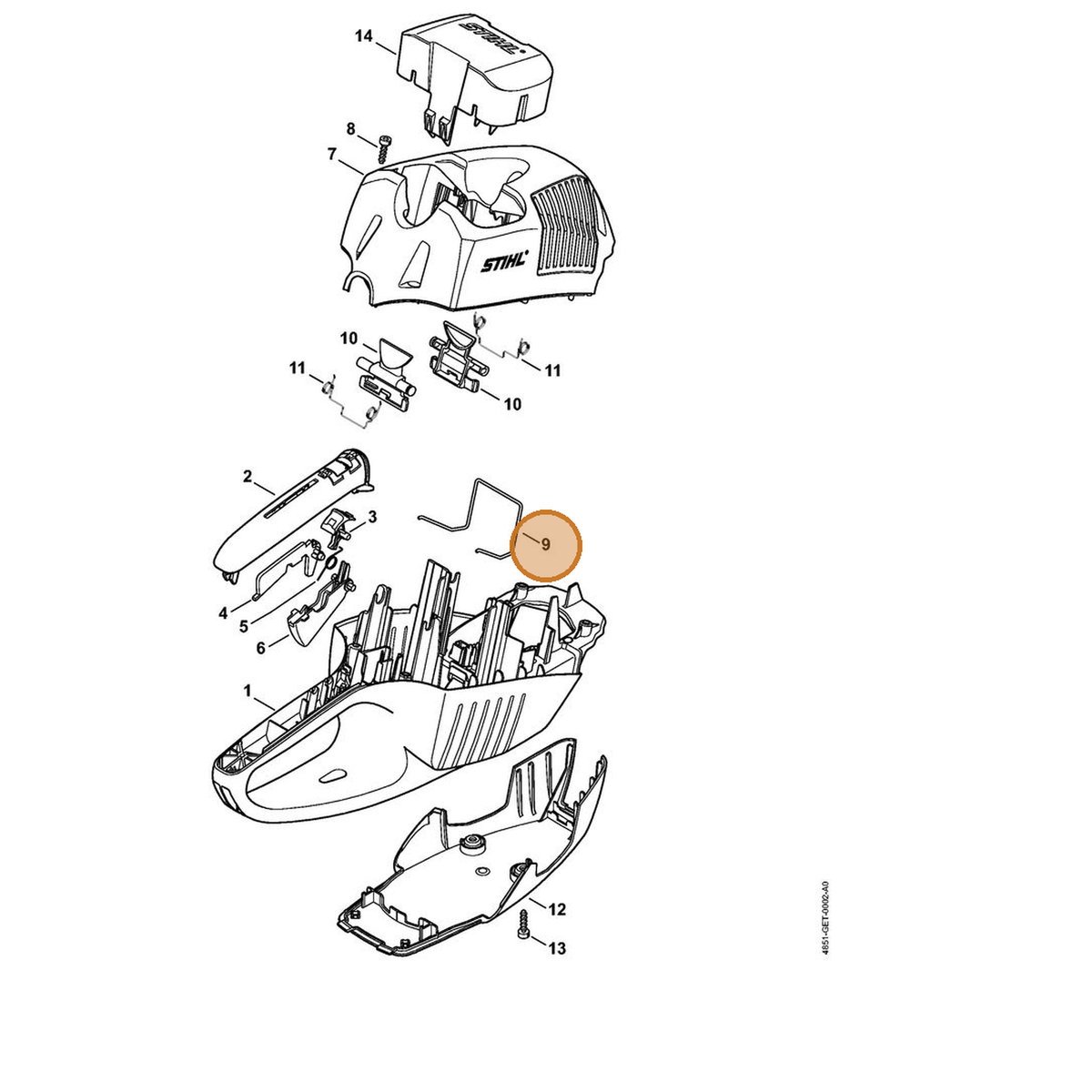 STIHL part 4851-791-3100 — IPL diagram snippet (6x zoom, amber highlight)