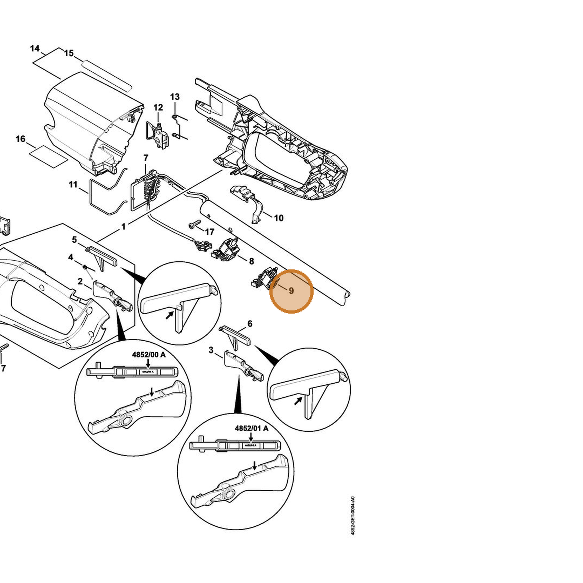 STIHL part 4852-430-0500 — IPL diagram snippet (6x zoom, amber highlight)
