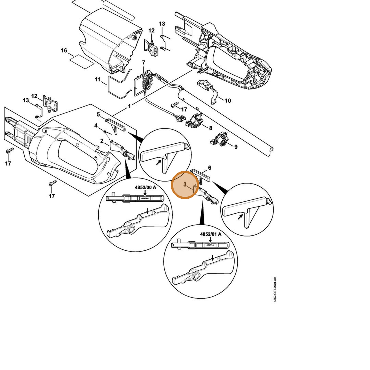 STIHL part 4852-435-2401 — IPL diagram snippet (6x zoom, amber highlight)