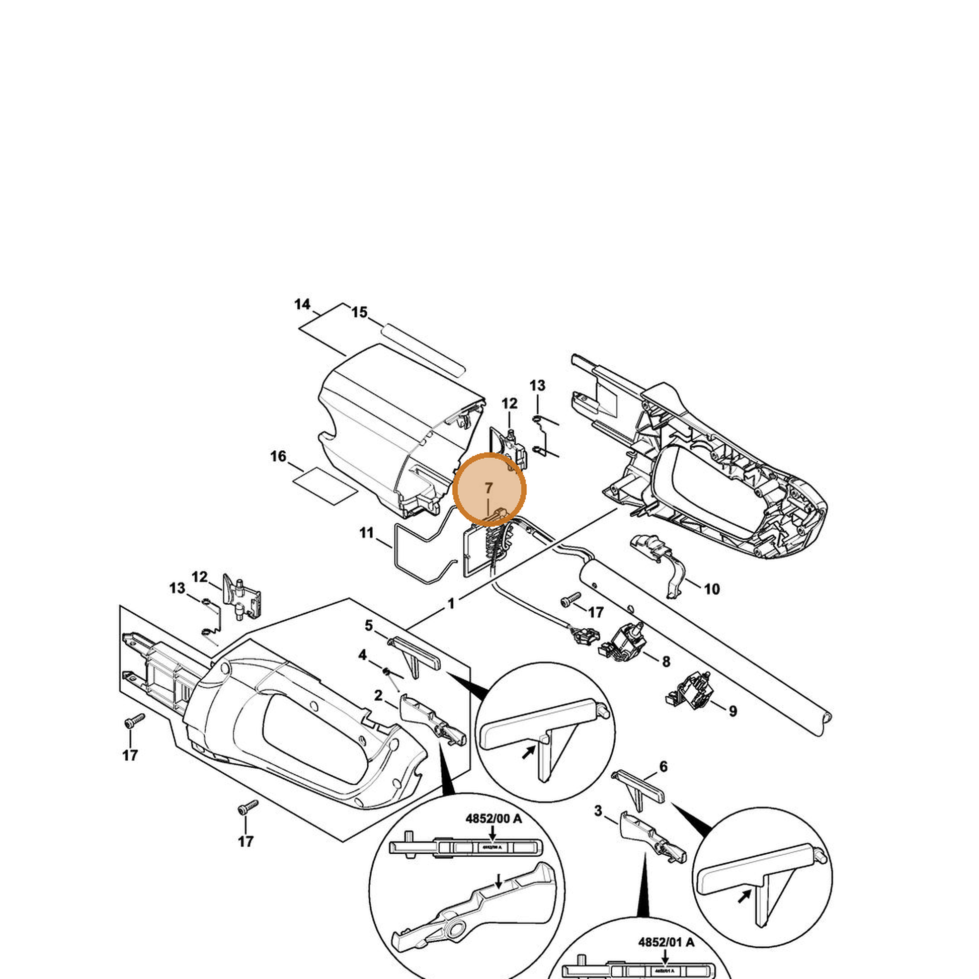 STIHL part 4852-440-3001 — IPL diagram snippet (6x zoom, amber highlight)