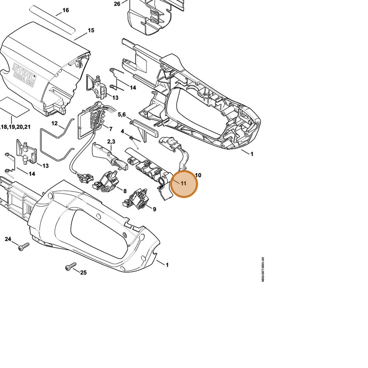 STIHL part 4853-792-7801 — IPL diagram snippet (6x zoom, amber highlight)