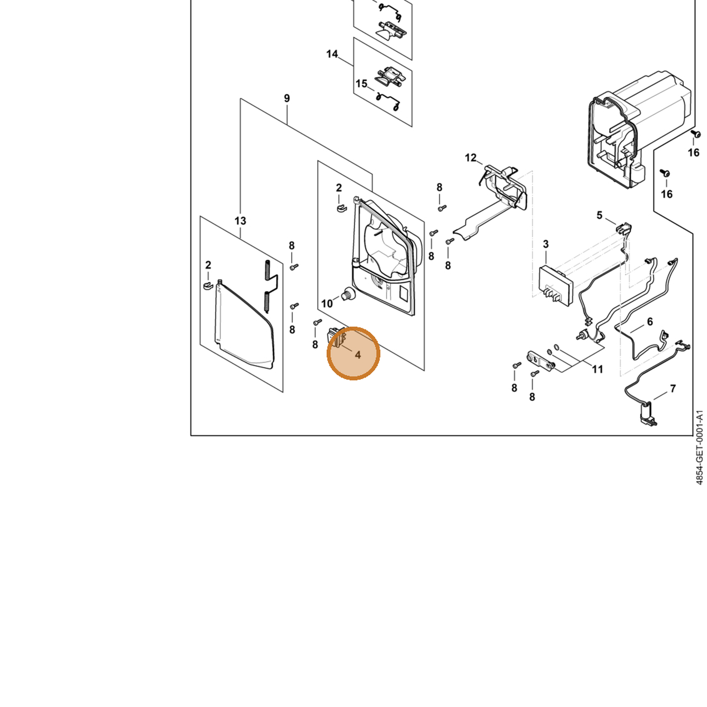 STIHL part 4854-430-0500 — IPL diagram snippet (6x zoom, amber highlight)
