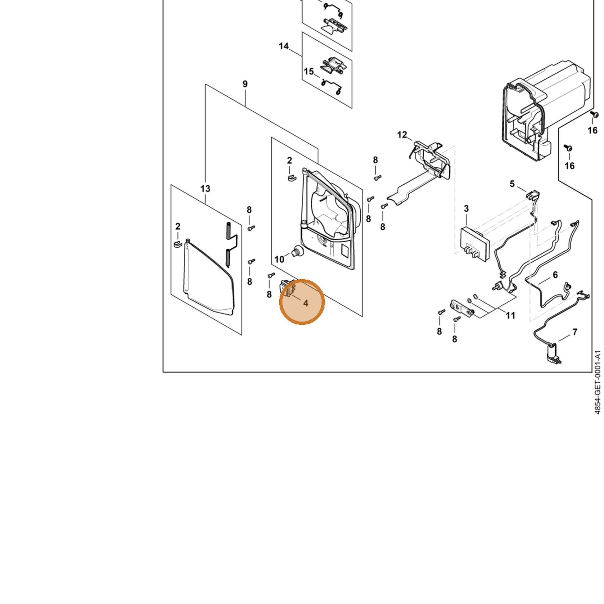 STIHL part 4854-430-0500 — IPL diagram snippet (6x zoom, amber highlight)