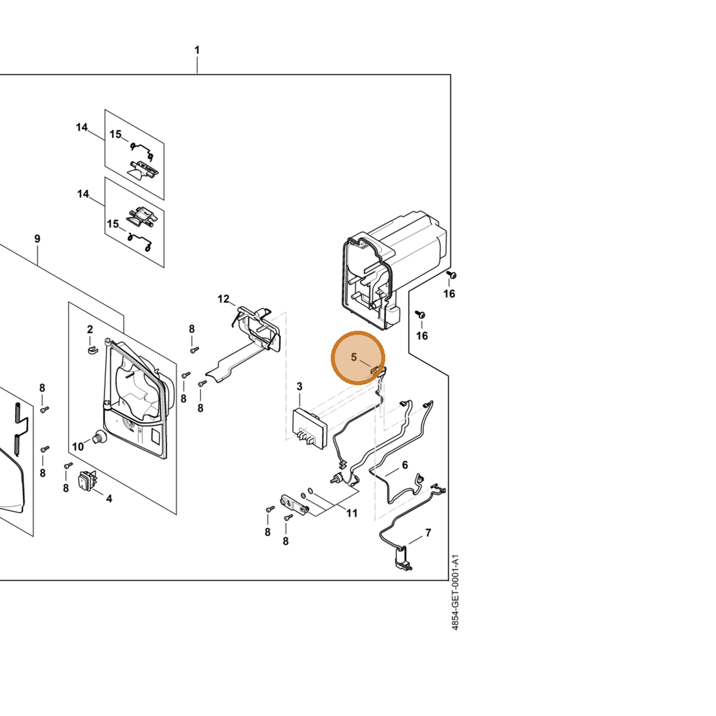 STIHL part 4854-440-3000 — IPL diagram snippet (6x zoom, amber highlight)