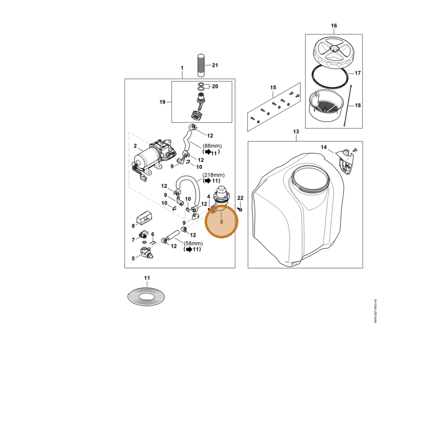 STIHL part 4854-540-0201 — IPL diagram snippet (6x zoom, amber highlight)