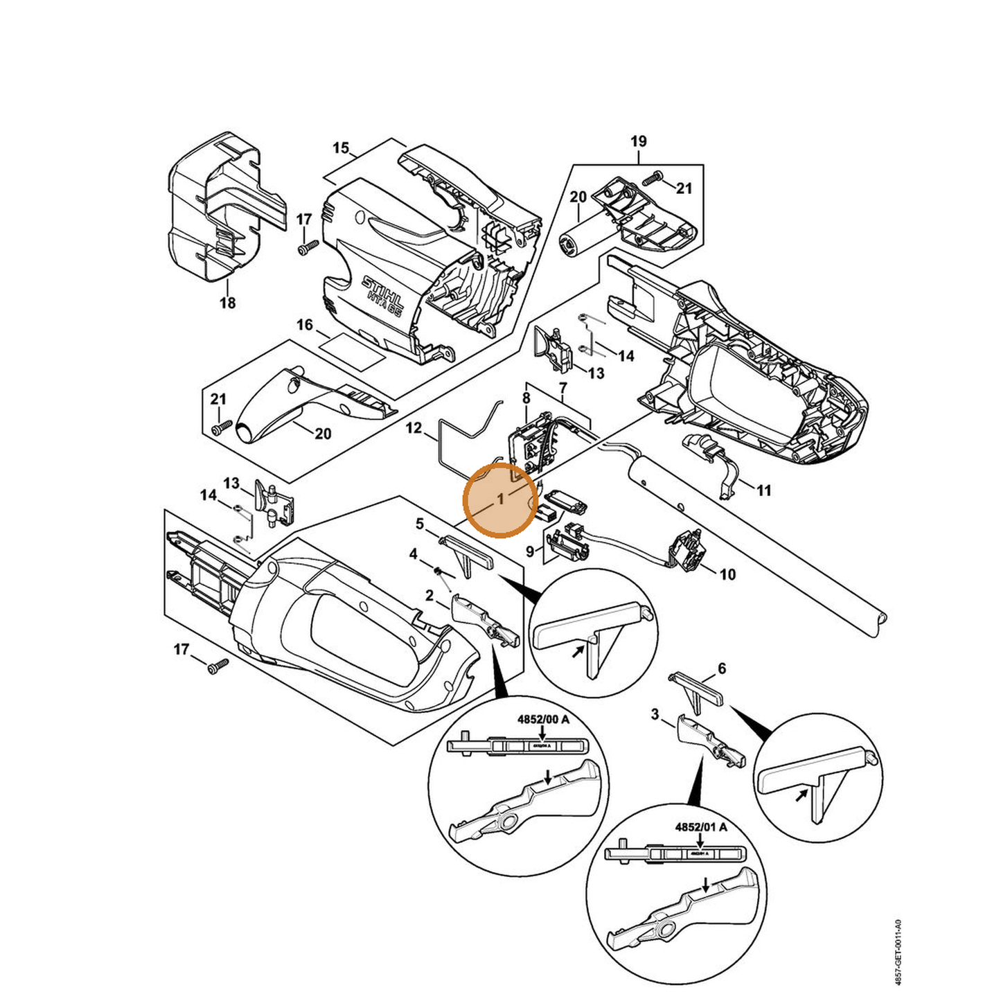 STIHL part 4855-790-1051 — IPL diagram snippet (6x zoom, amber highlight)