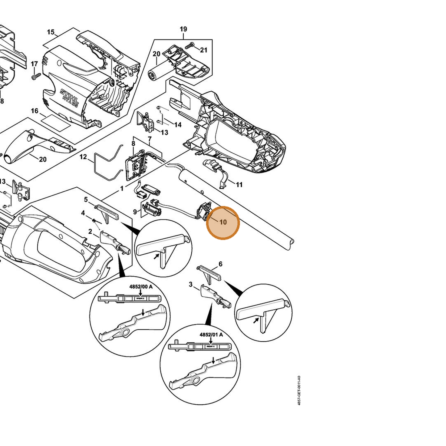 STIHL part 4857-430-0502 — IPL diagram snippet (6x zoom, amber highlight)