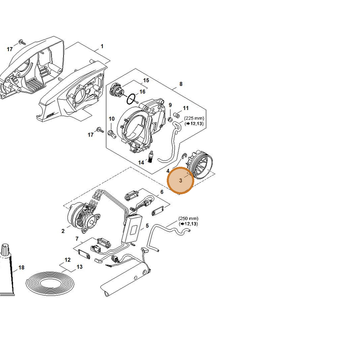 STIHL part 4857-607-3002 — IPL diagram snippet (6x zoom, amber highlight)