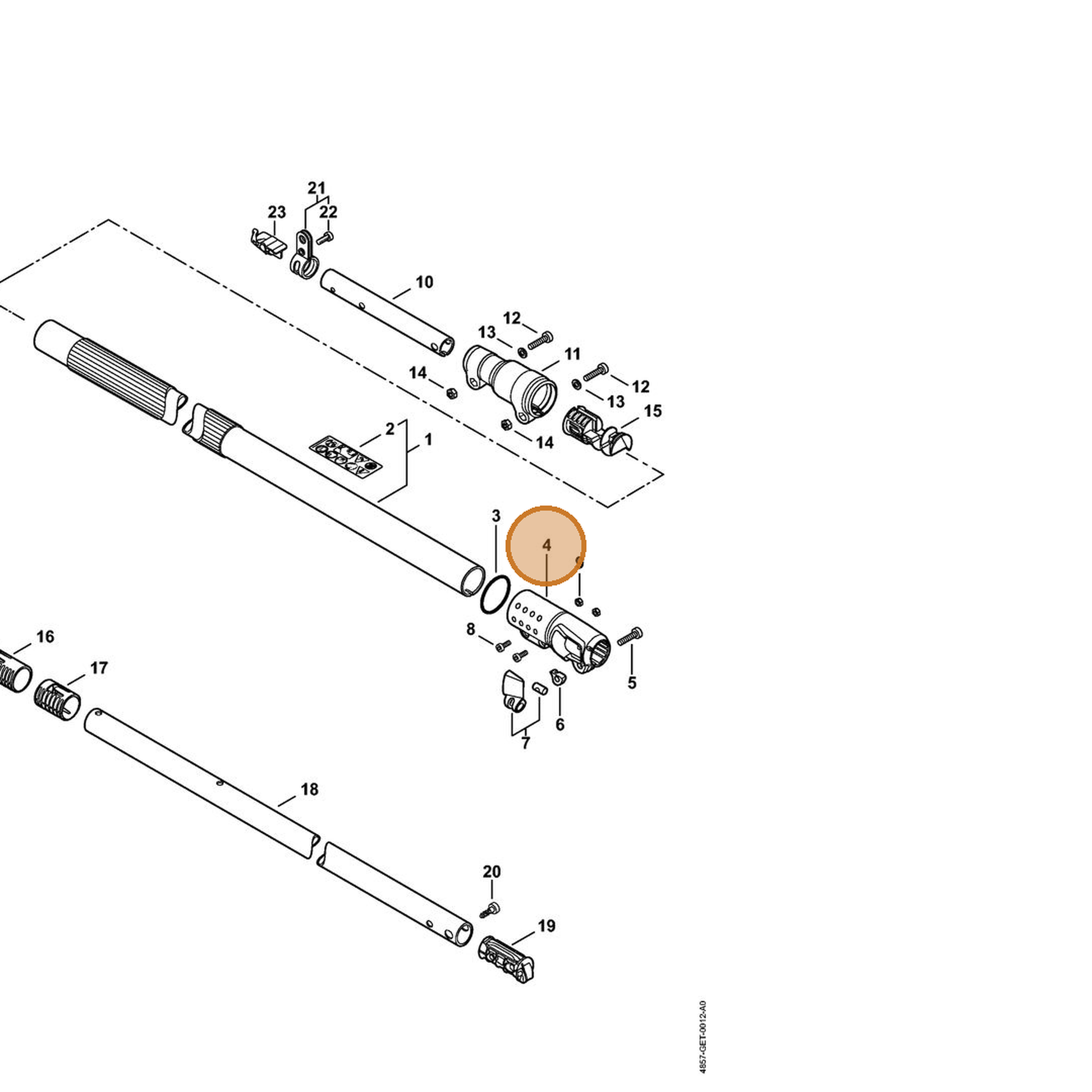 STIHL part 4857-716-6500 — IPL diagram snippet (6x zoom, amber highlight)