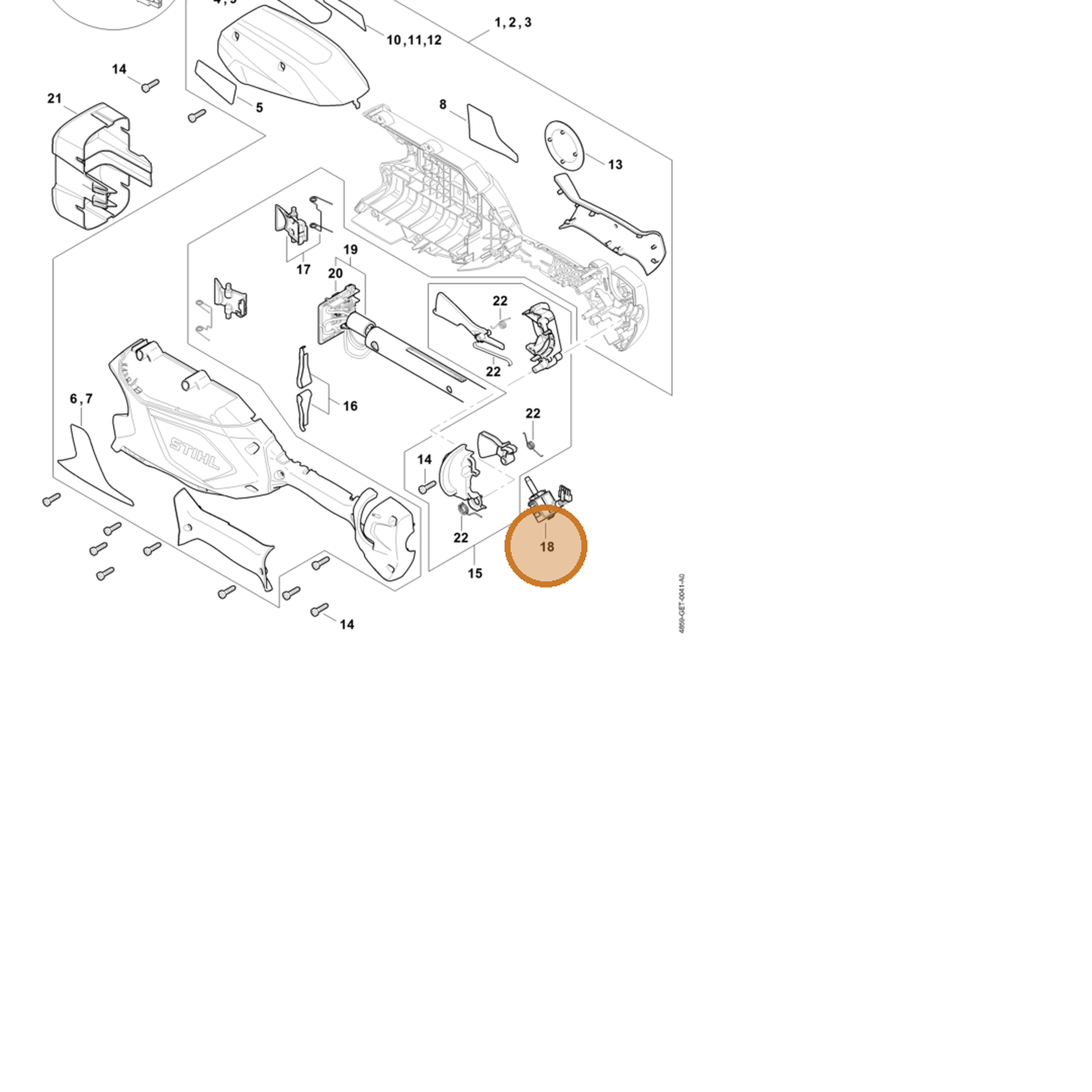 STIHL part 4859-430-0502 — IPL diagram snippet (6x zoom, amber highlight)