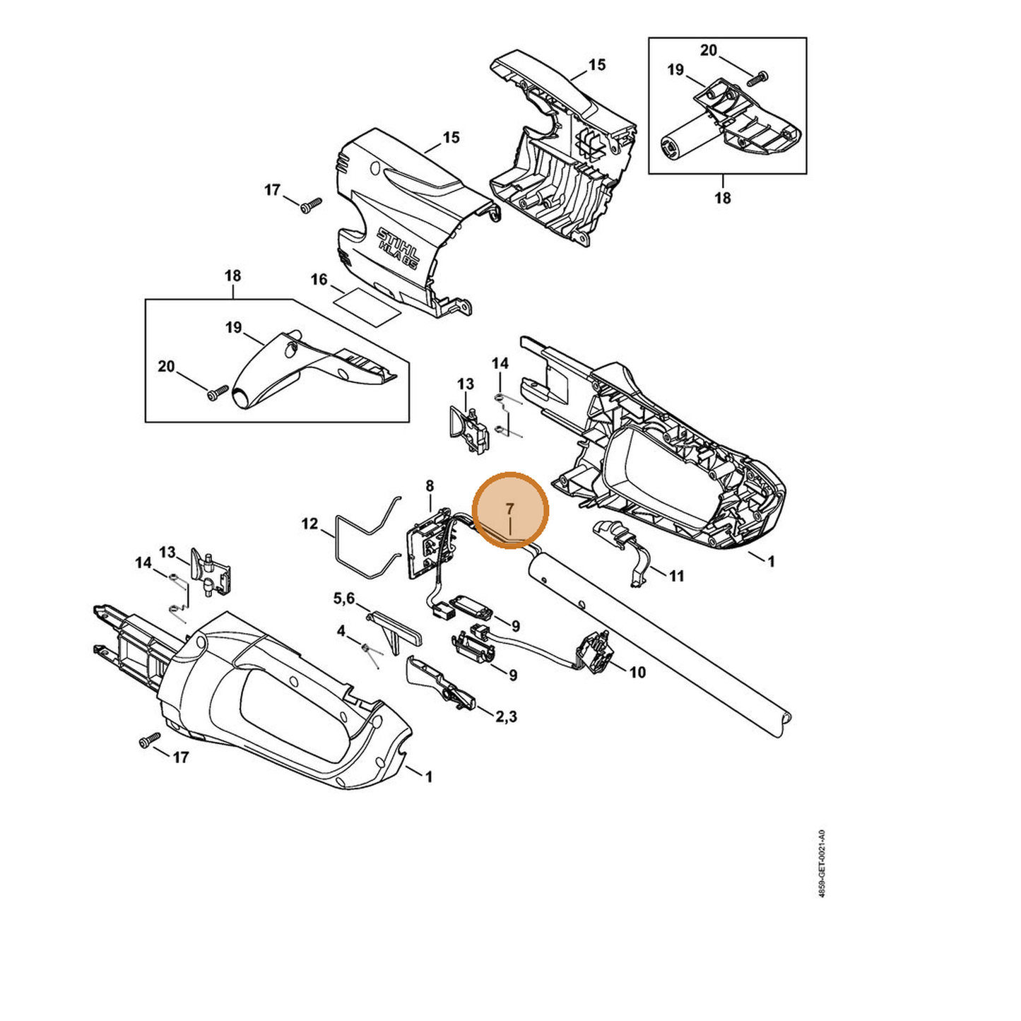 STIHL part 4859-440-3021 — IPL diagram snippet (6x zoom, amber highlight)