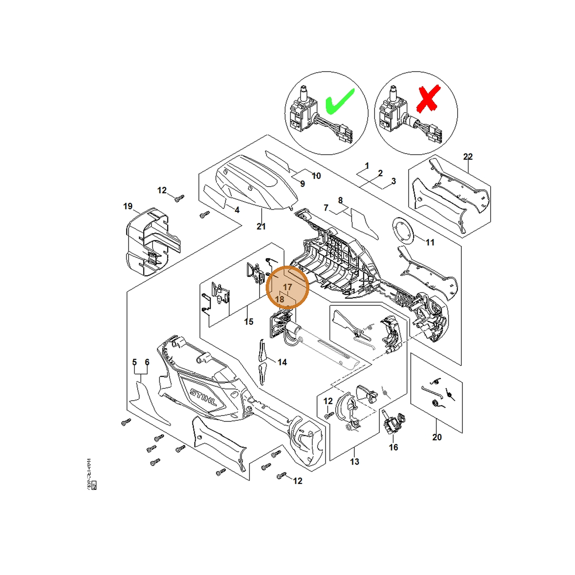 STIHL part 4859-440-3023 — IPL diagram snippet (6x zoom, amber highlight)